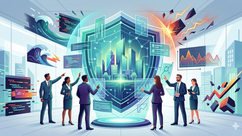 Современная иллюстрация на тему защиты бизнеса и юридических стратегий для сайта адвокатского бюро